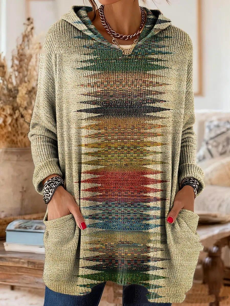 Alicia Retro Ethnic Print Hooded Tunic