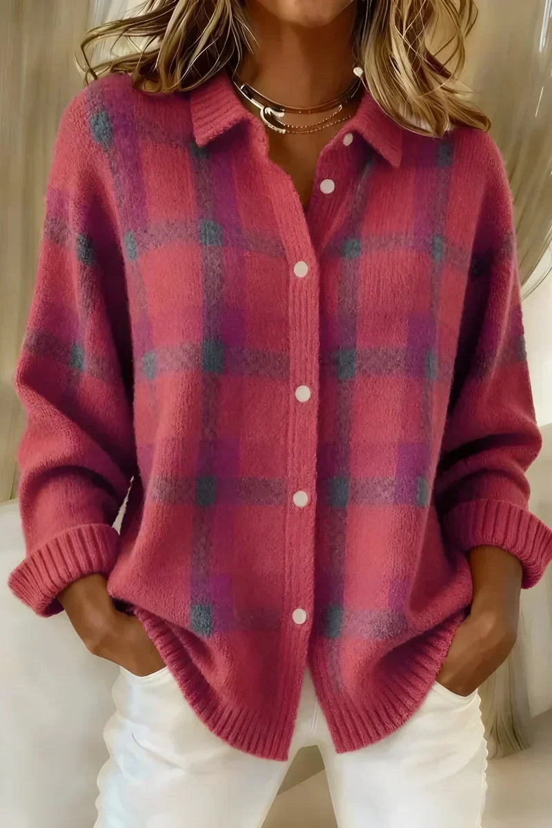 Collared Plaid Cardigan
