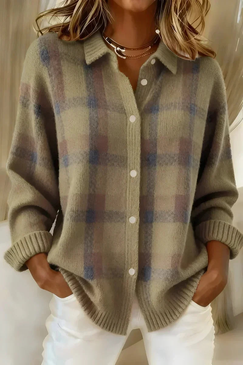 Cozy Checked Knit Cardigan