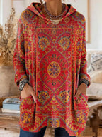 Alicia Retro Ethnic Print Hooded Tunic