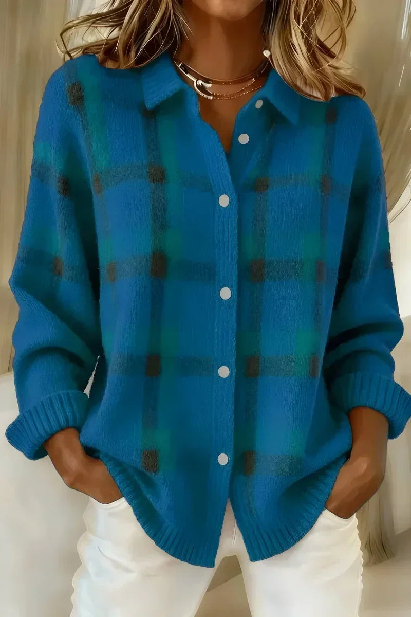 Brushed Plaid Knit Cardigan