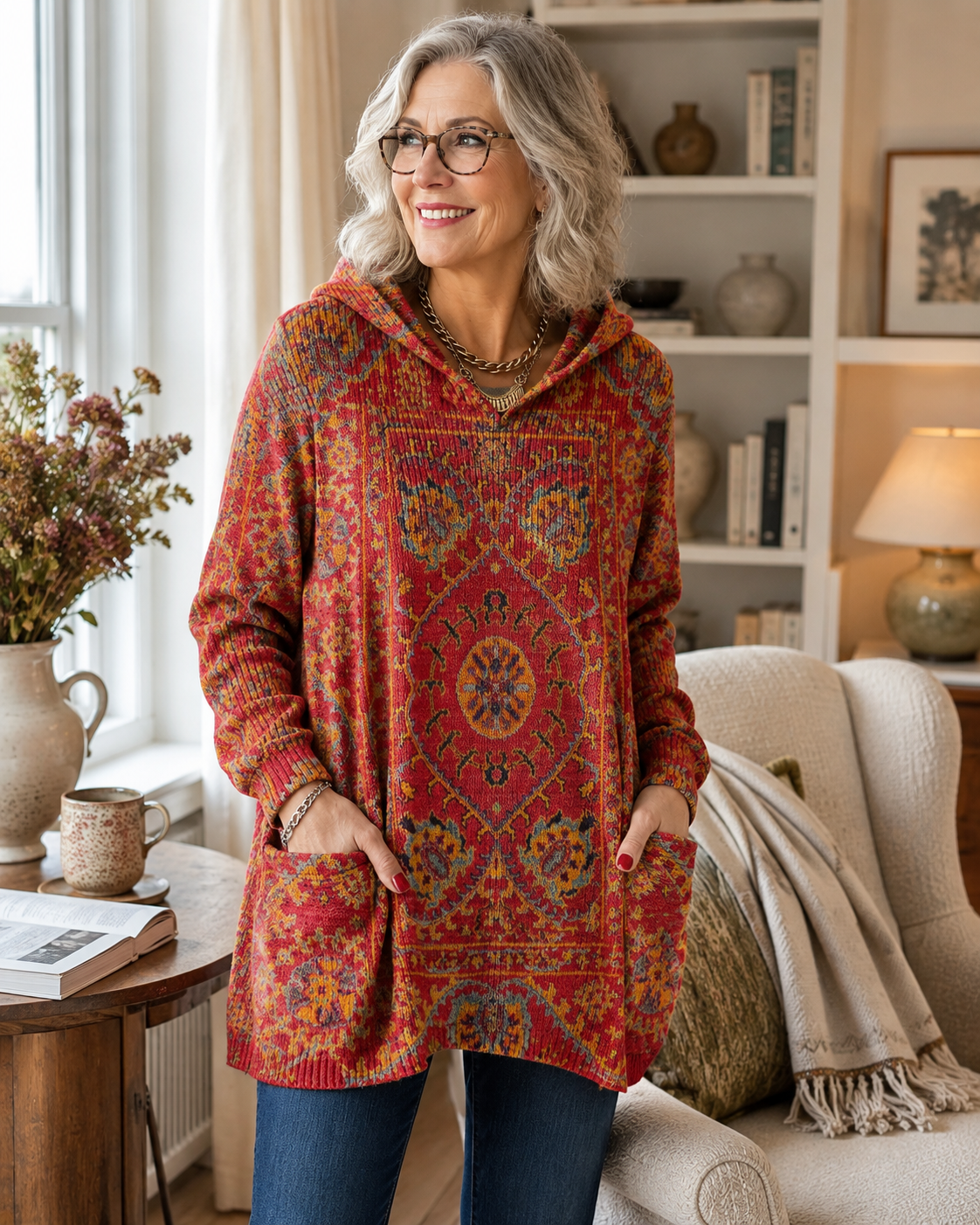 Alicia Retro Ethnic Print Hooded Tunic