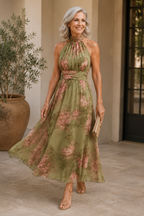 Livia - Elegant Floral Maxi Halter Dress