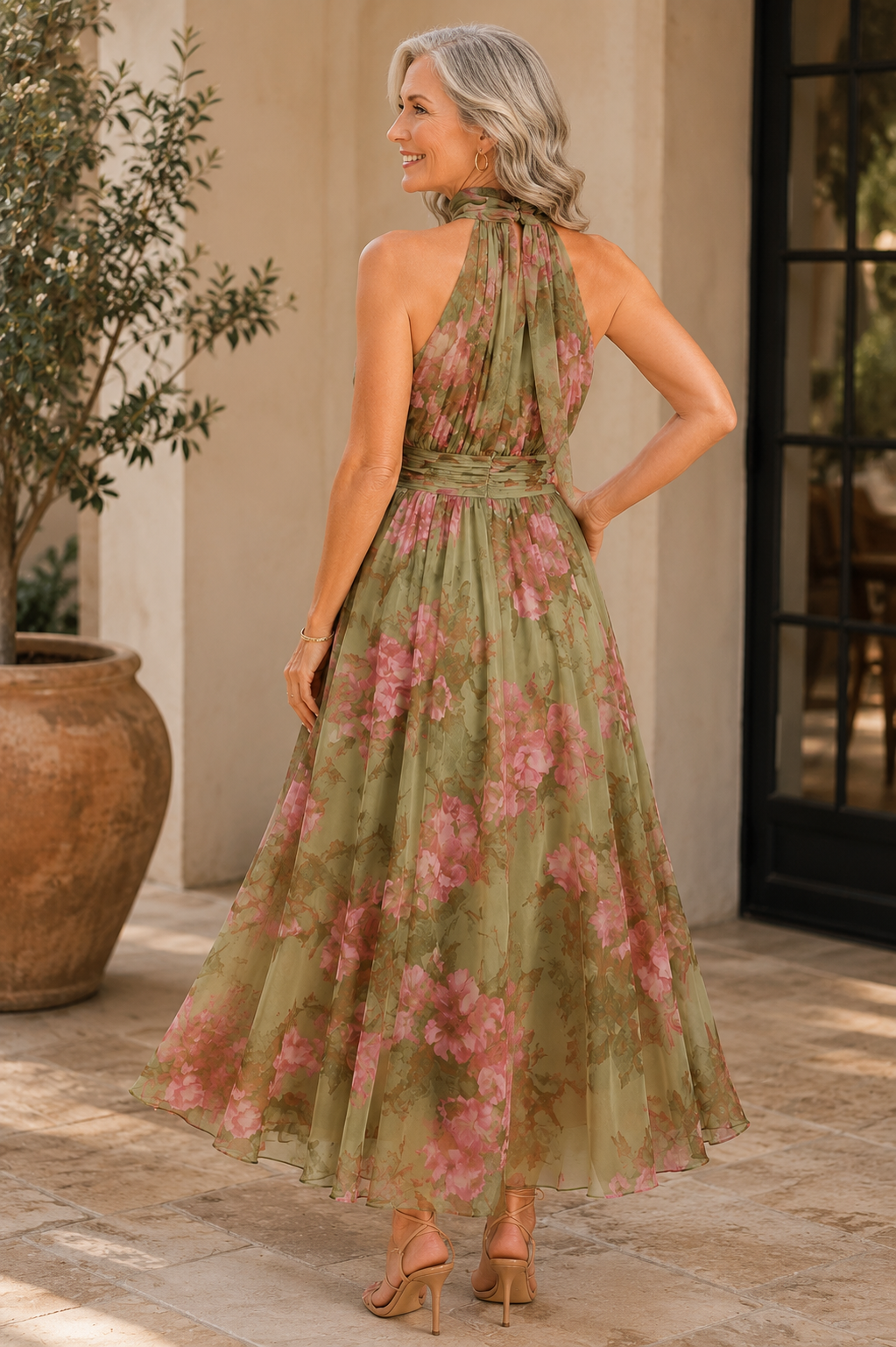 Livia - Elegant Floral Maxi Halter Dress
