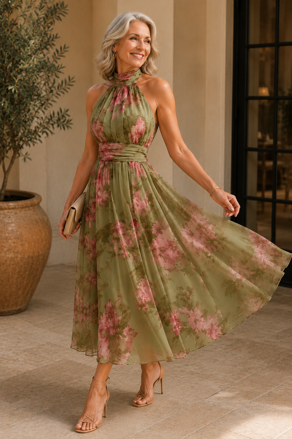 Livia - Elegant Floral Maxi Halter Dress