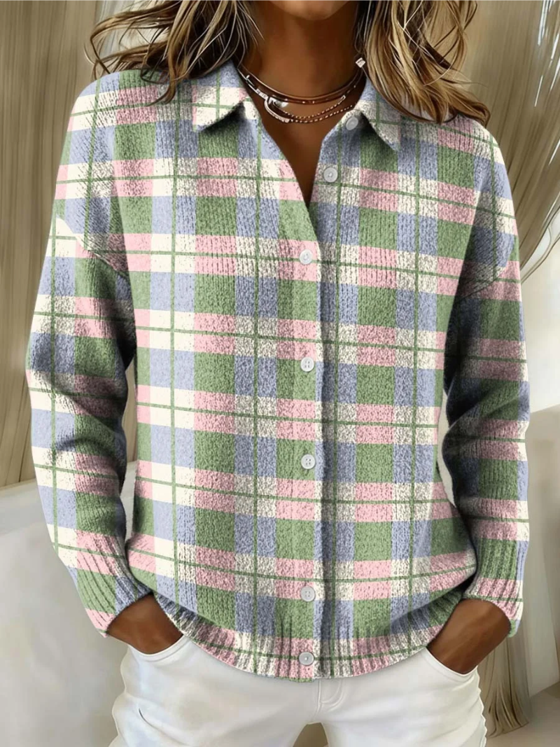 Pastel Plaid Button Front Cardigan