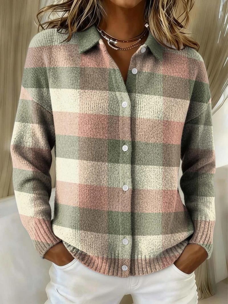 Pastel Plaid Knit Cardigan