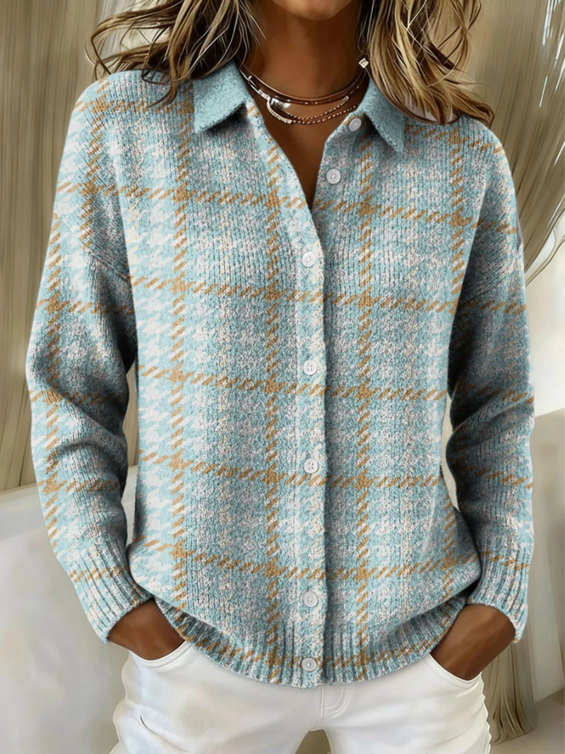 Plaid Button Front Knit Cardigan