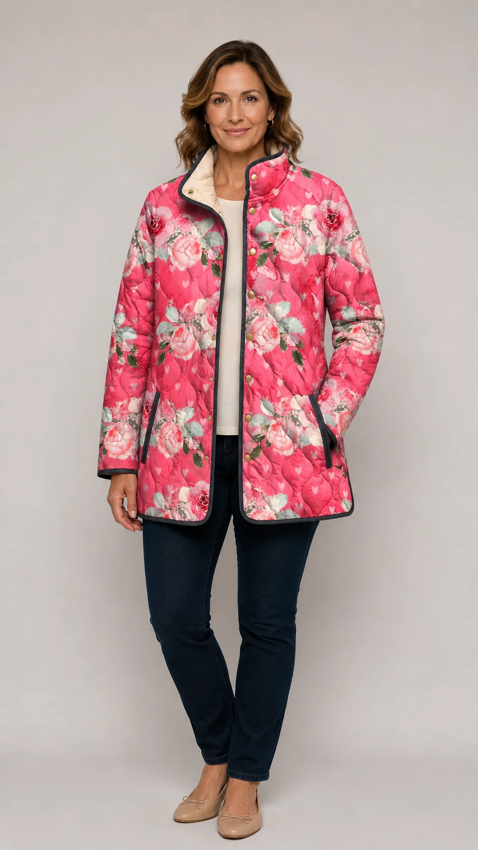 Freya | Pink Floral Print Quilted Jacket