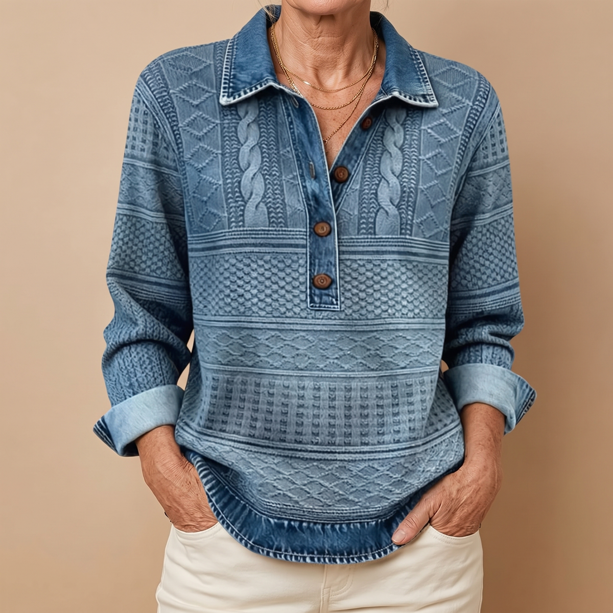 Azela Cable Knit Collared Jumper - Blue