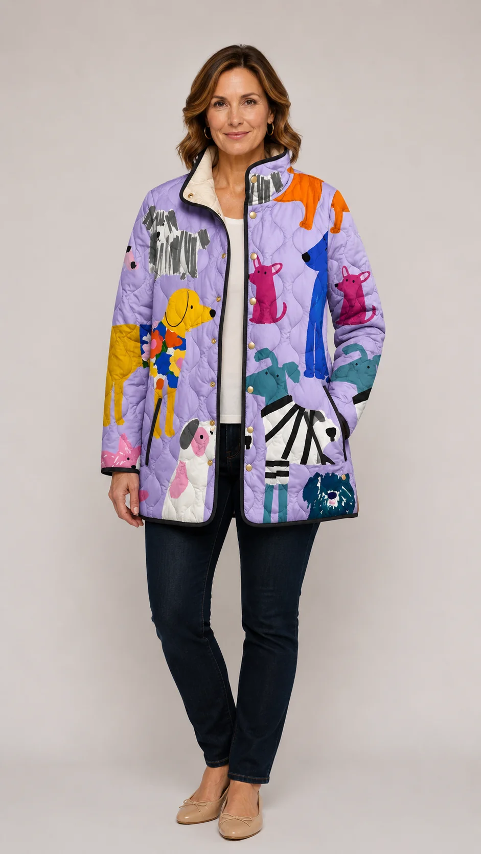 Rhea | Quilted Jacket With Dog Print